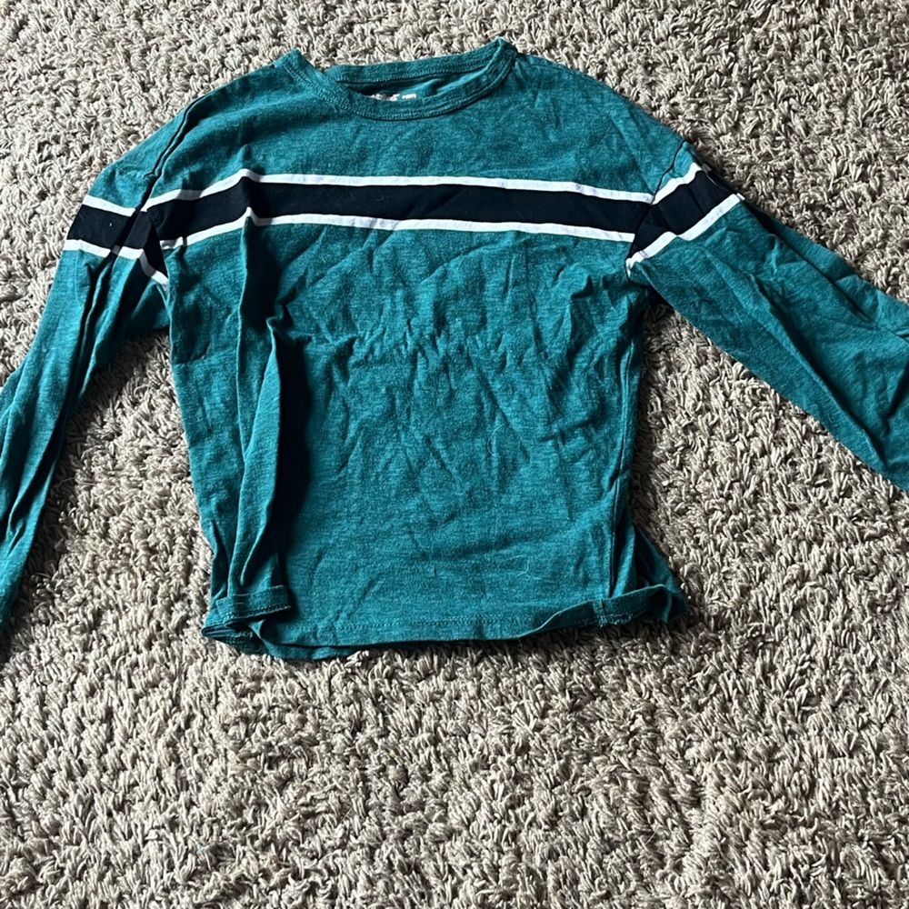Cat & Jack Teal Long Sleeve Shirt with Stripes